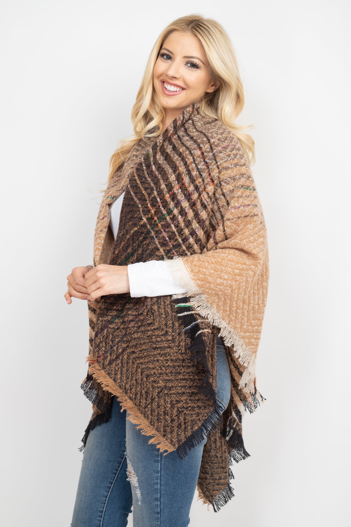 Two Tone Blanket Fringed Scarf / 1PC