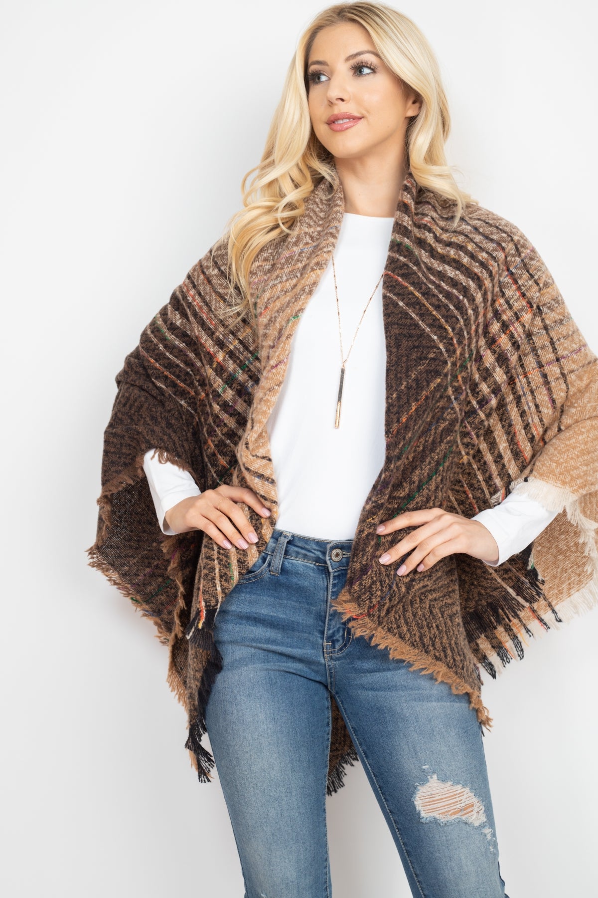Two Tone Blanket Fringed Scarf / 1PC
