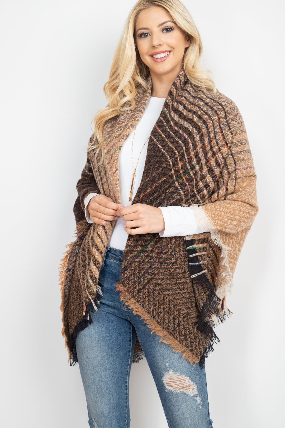 Two Tone Blanket Fringed Scarf / 1PC