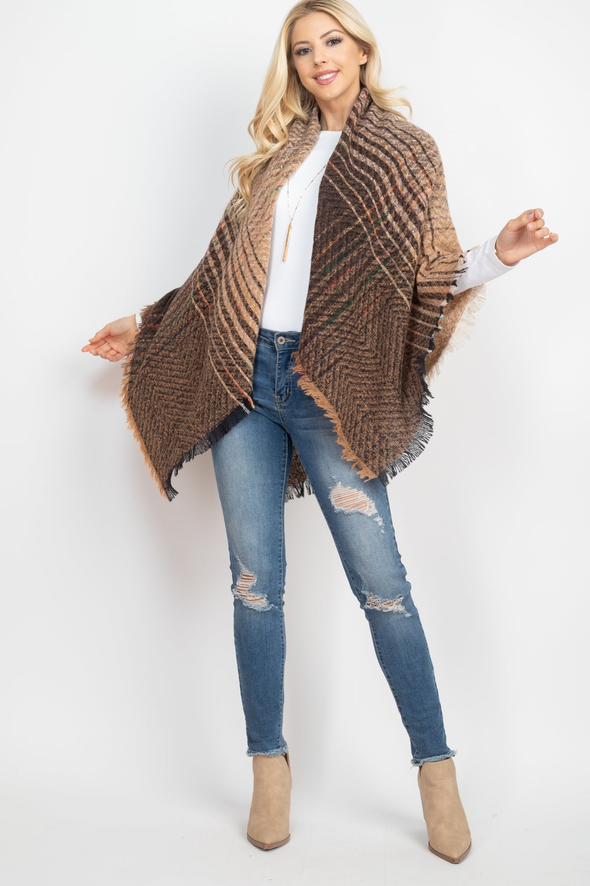 Two Tone Blanket Fringed Scarf / 1PC