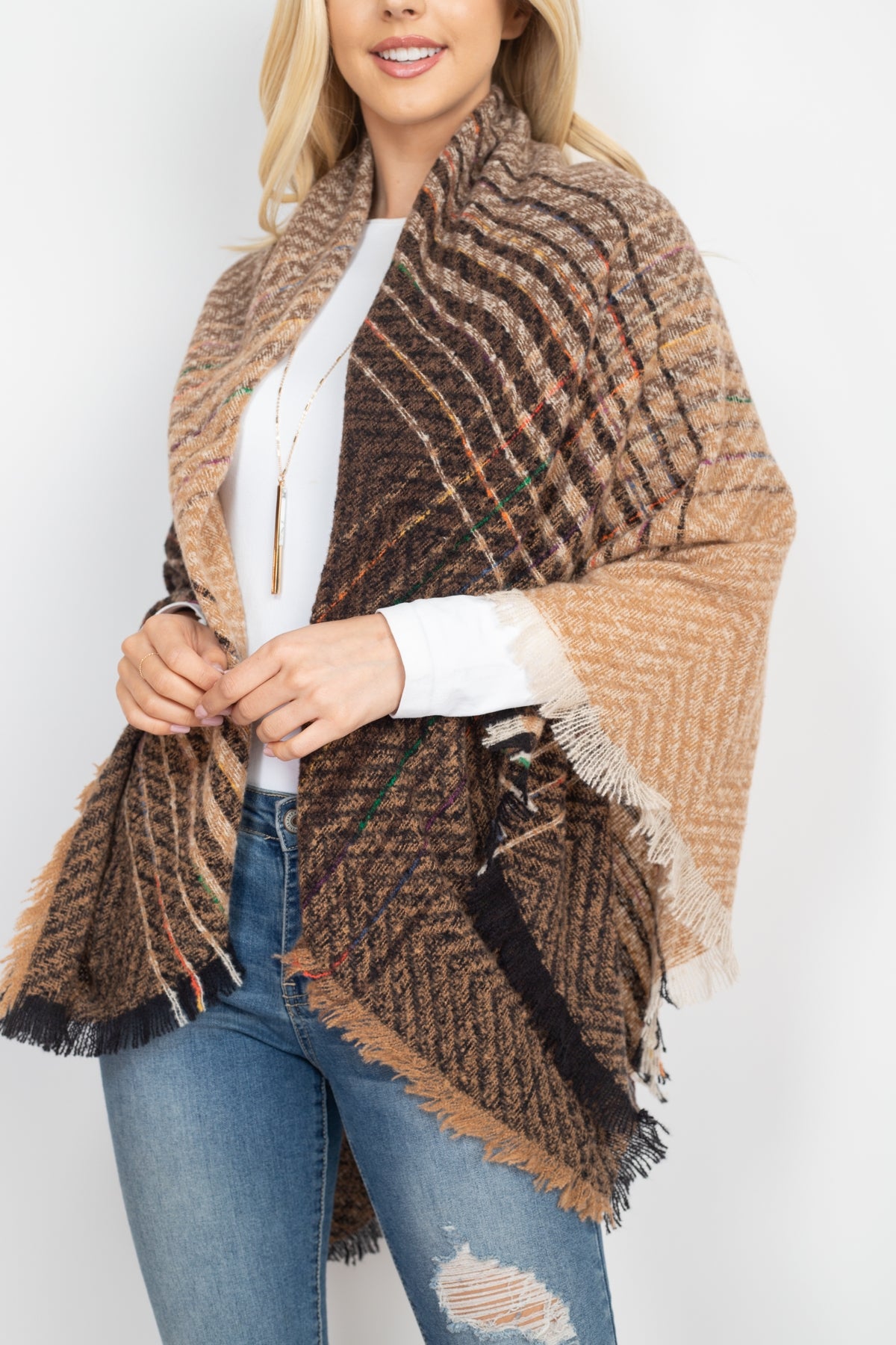 Two Tone Blanket Fringed Scarf / 1PC
