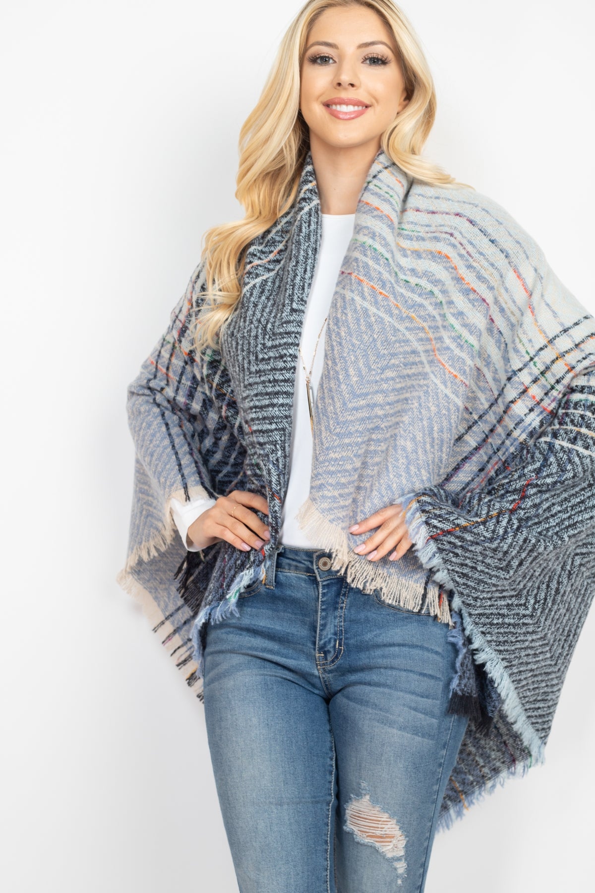 Two Tone Blanket Fringed Scarf / 1PC