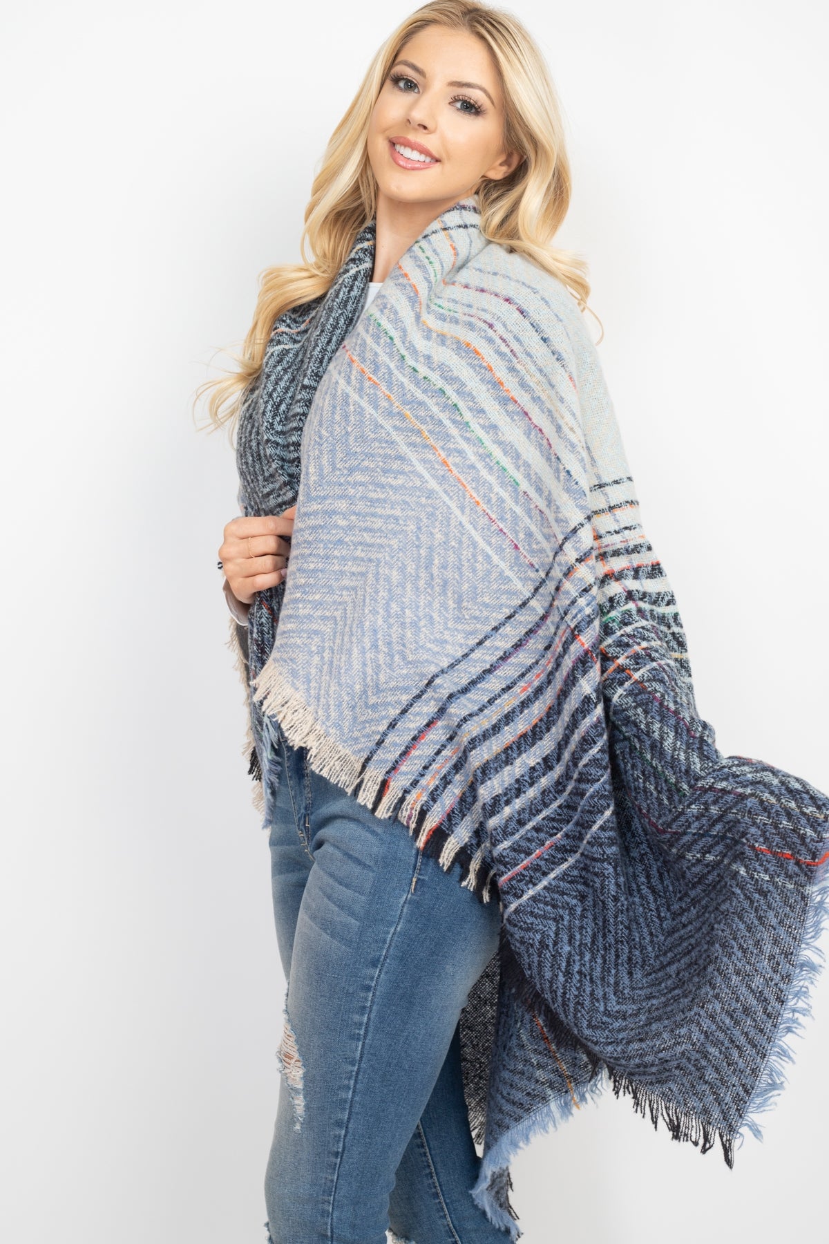 Two Tone Blanket Fringed Scarf / 1PC