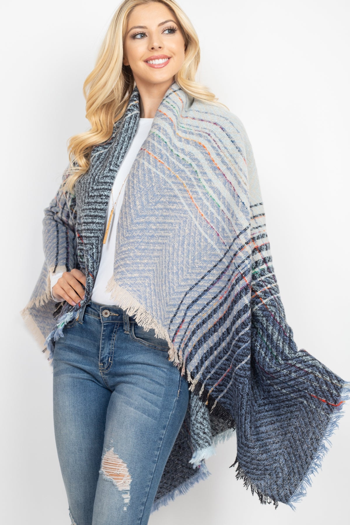 Two Tone Blanket Fringed Scarf / 1PC