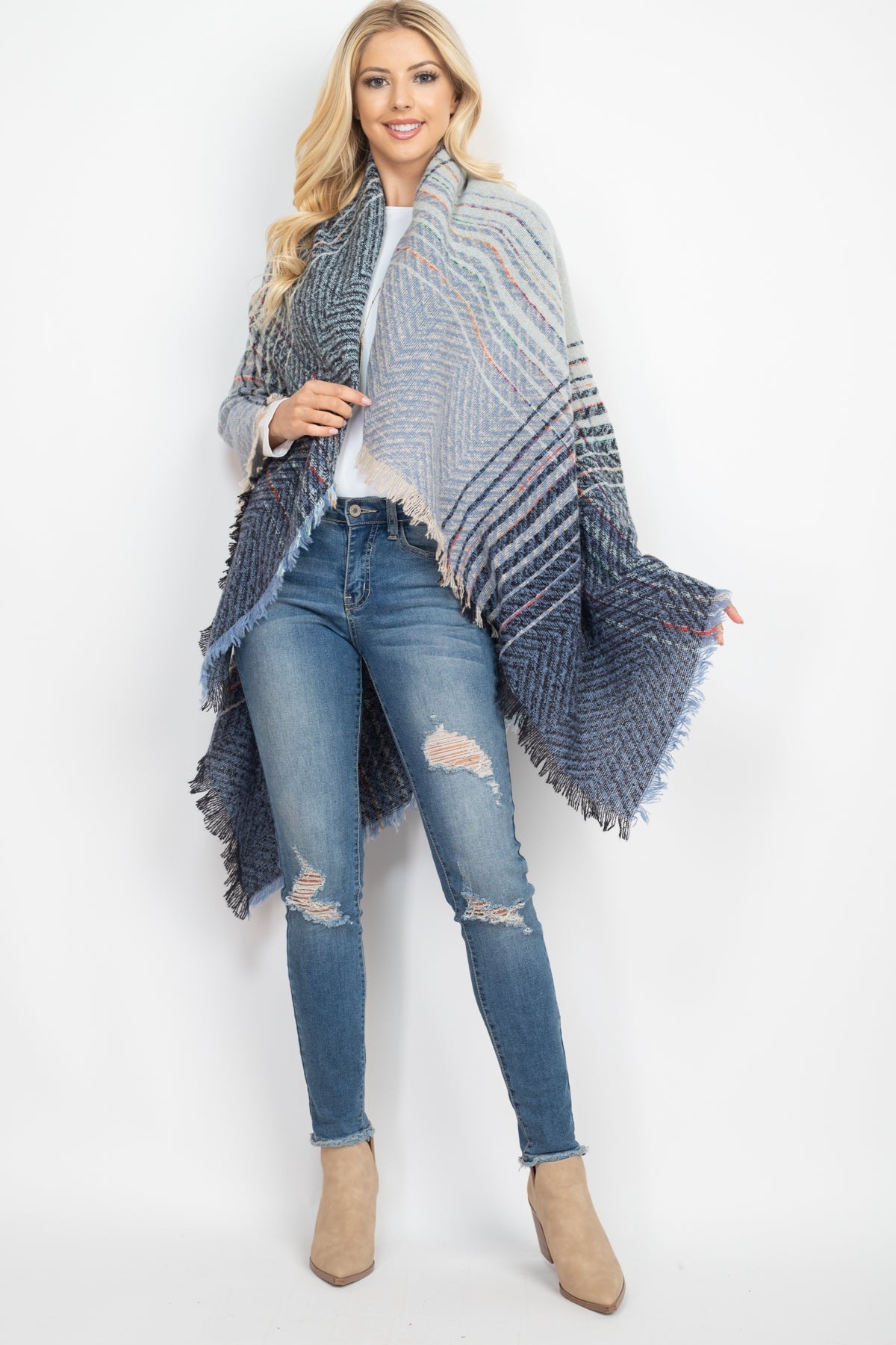 Two Tone Blanket Fringed Scarf / 1PC