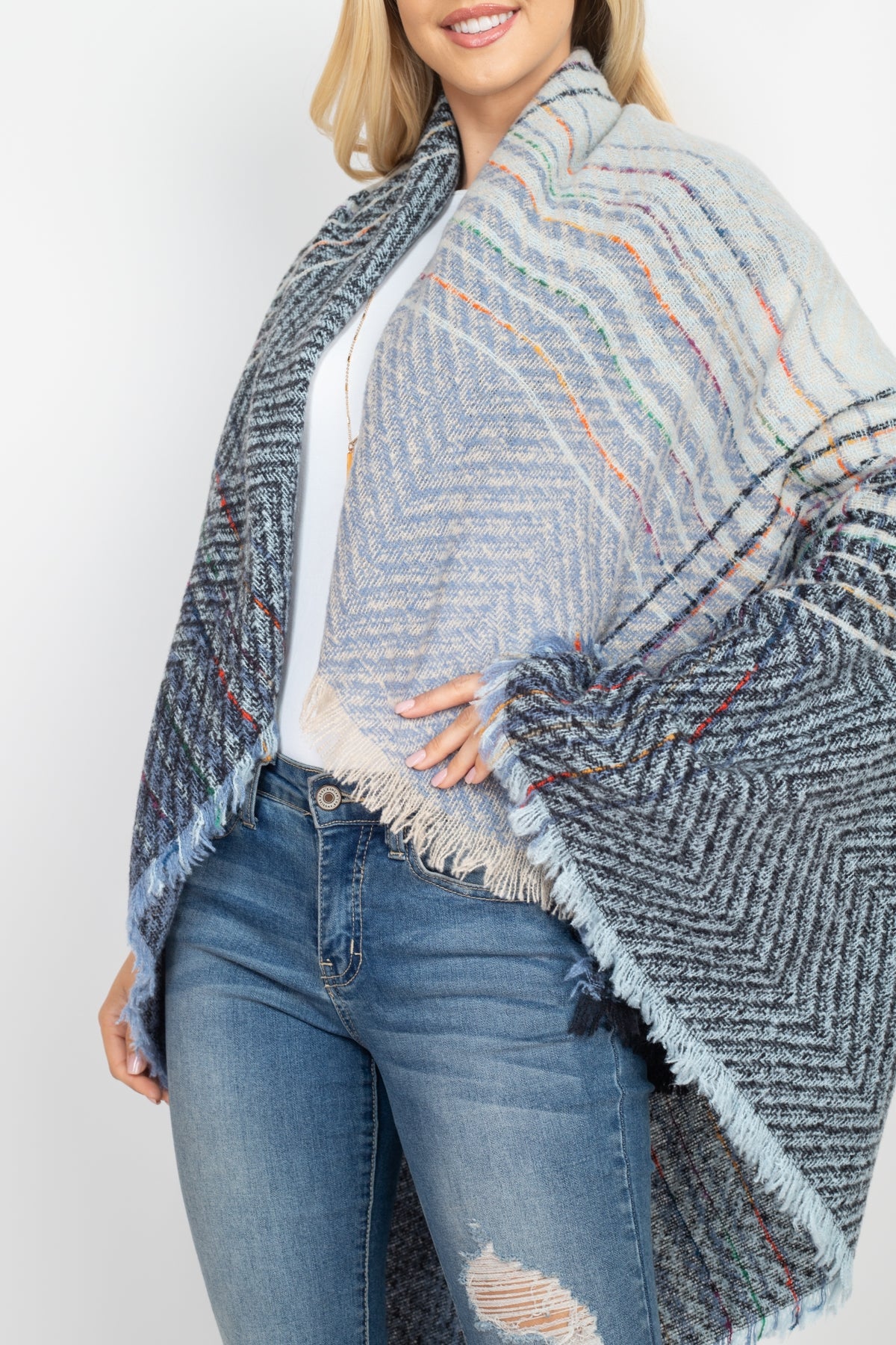 Two Tone Blanket Fringed Scarf / 1PC