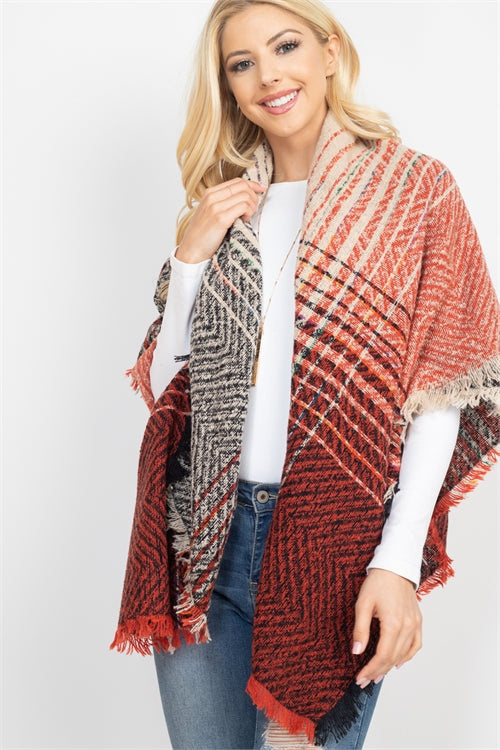 Two Tone Blanket Fringed Scarf / 6PCS