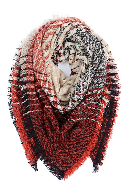 Two Tone Blanket Fringed Scarf / 6PCS