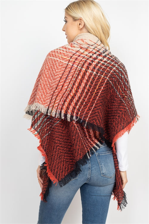 Two Tone Blanket Fringed Scarf / 6PCS