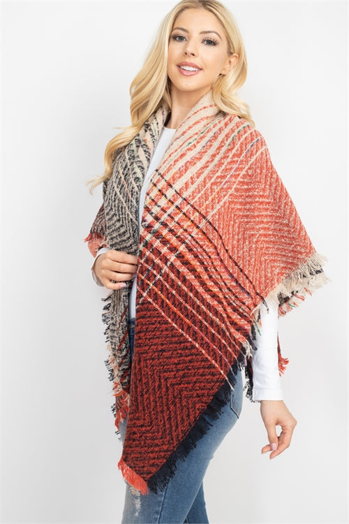 Two Tone Blanket Fringed Scarf / 6PCS