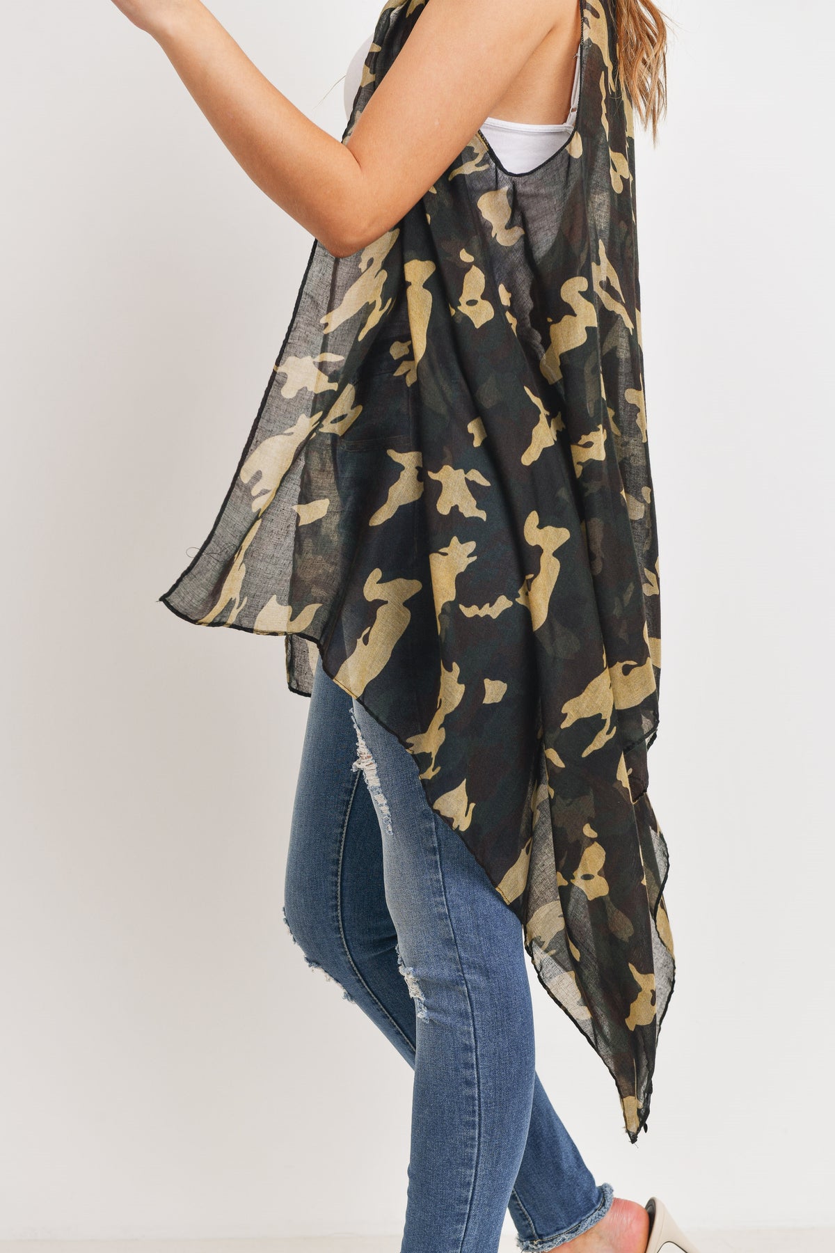 Camouflage Print Open Kimono