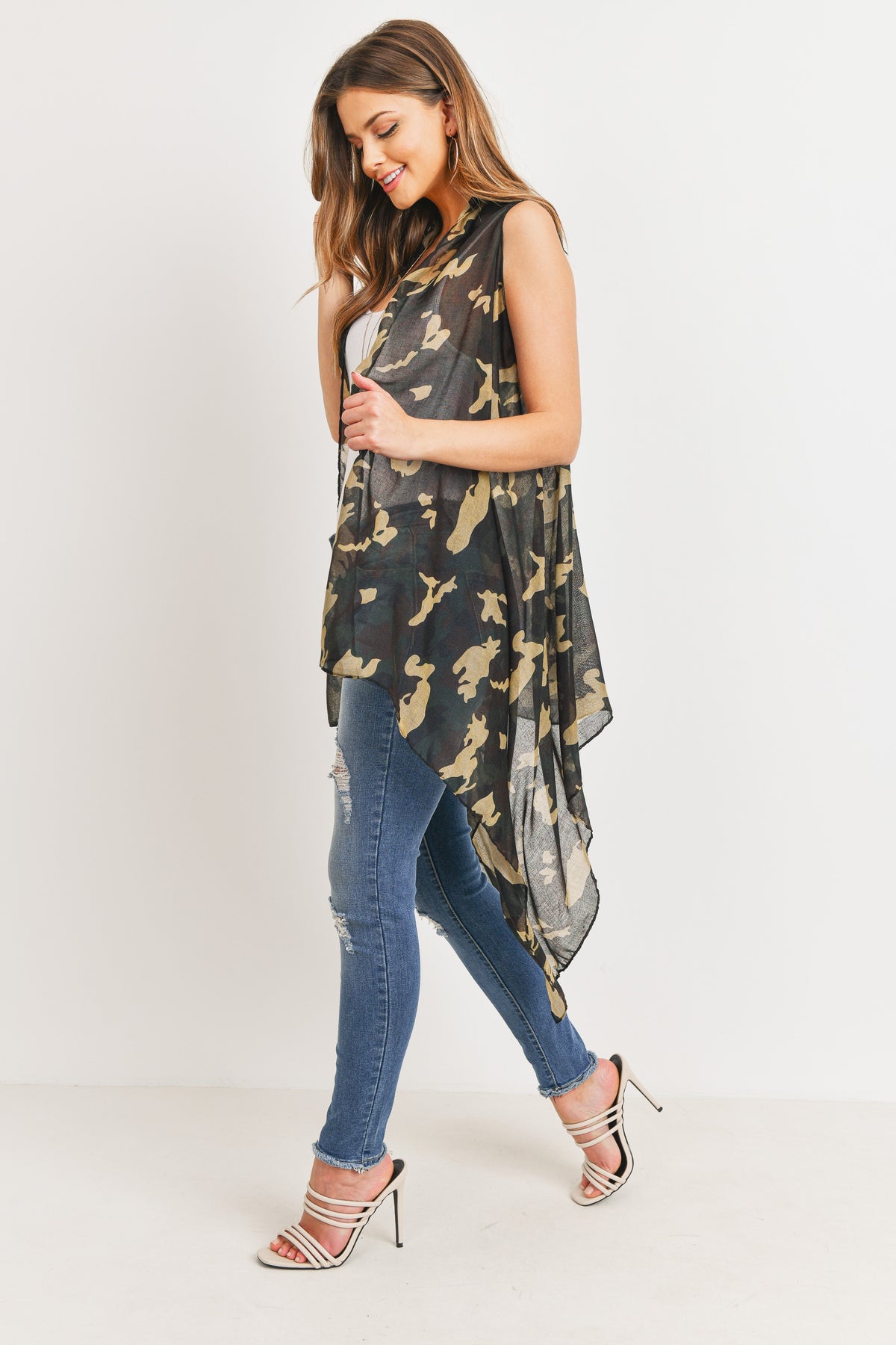 Camouflage Print Open Kimono