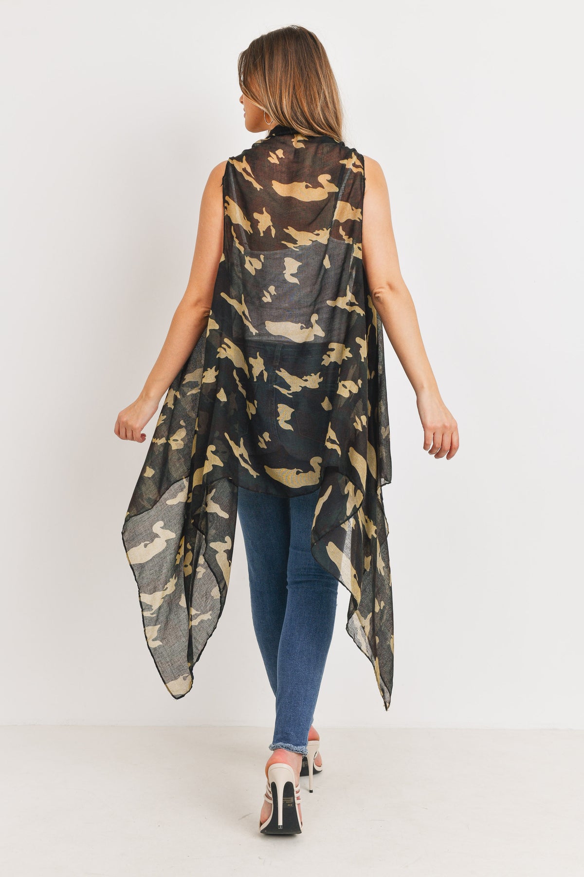 Camouflage Print Open Kimono