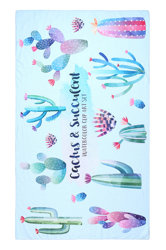 Cactus and Succulent Pattern Beach Towel