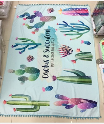 Cactus and Succulent Pattern Beach Towel