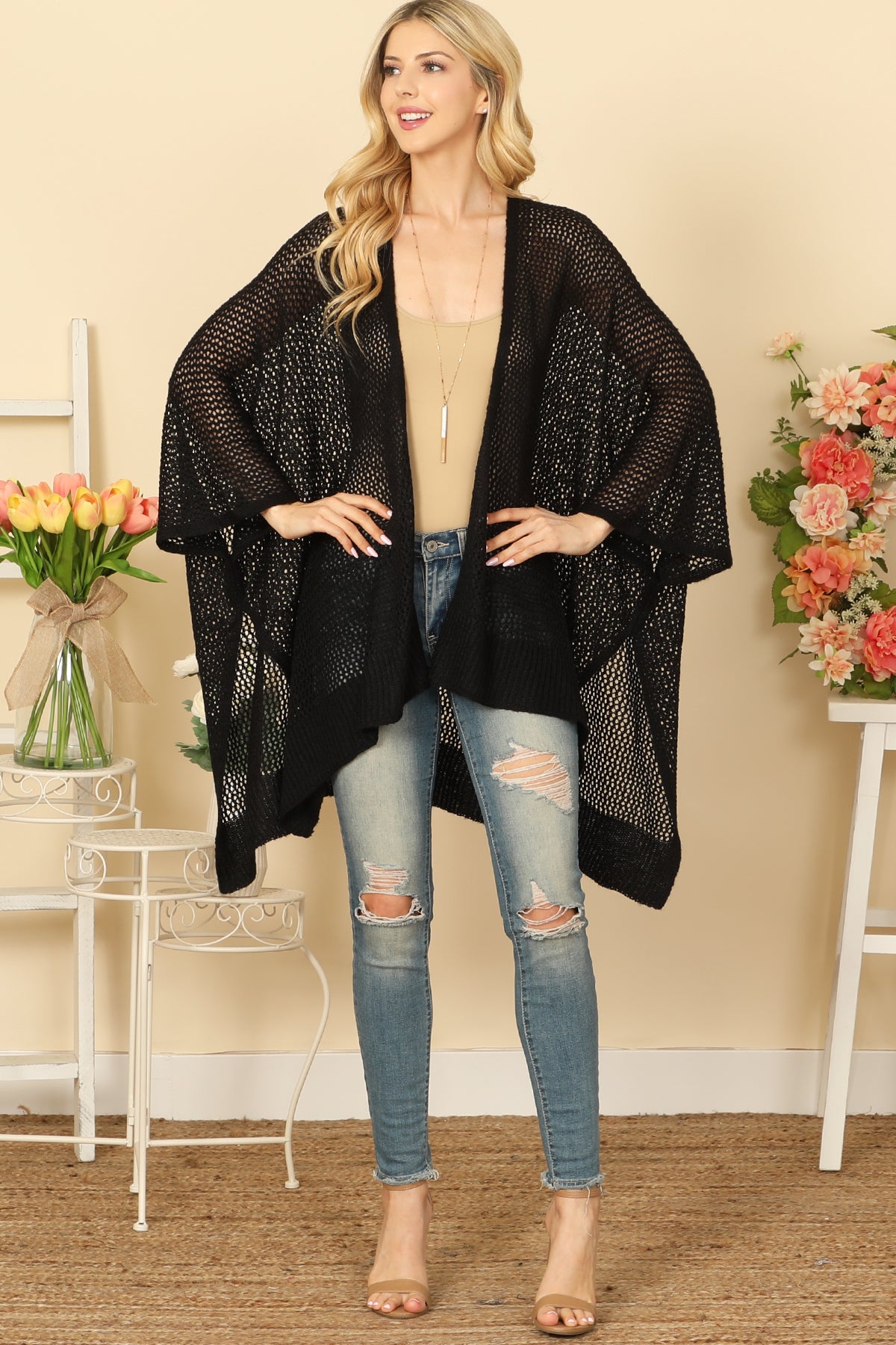Women's Crochet Mesh Kimono Cardigan for Summer