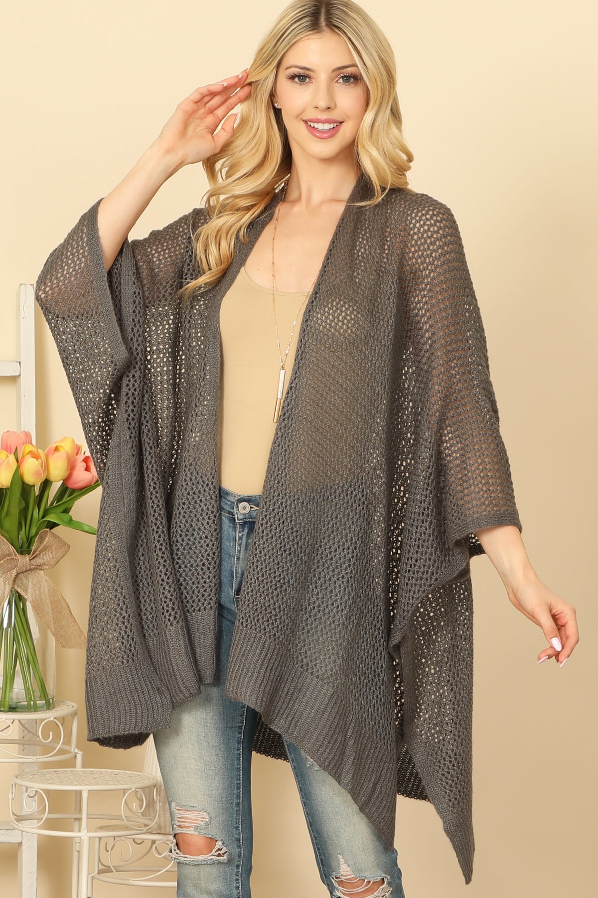 Women's Crochet Mesh Kimono Cardigan for Summer