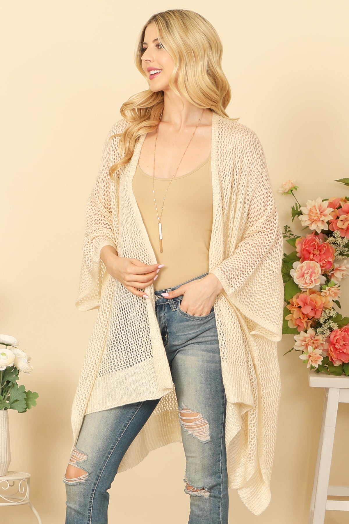 Women's Crochet Mesh Kimono Cardigan for Summer