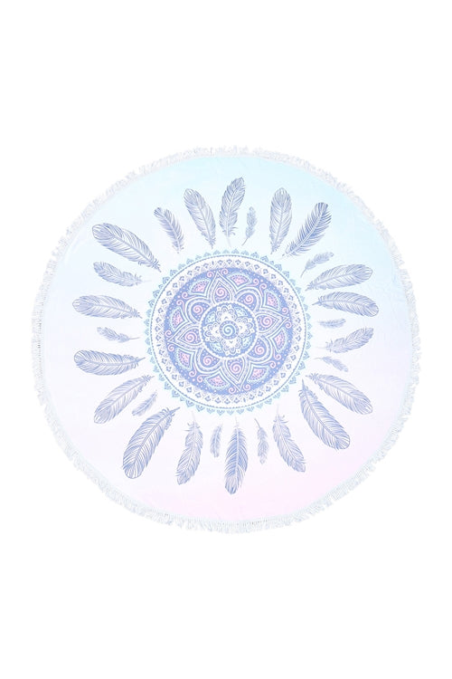 Mandala Feather Microfiber Round Tapesry Summer Beach Towel