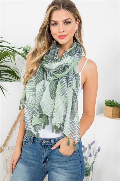 Tropical Leaf Print Wrap Scarf