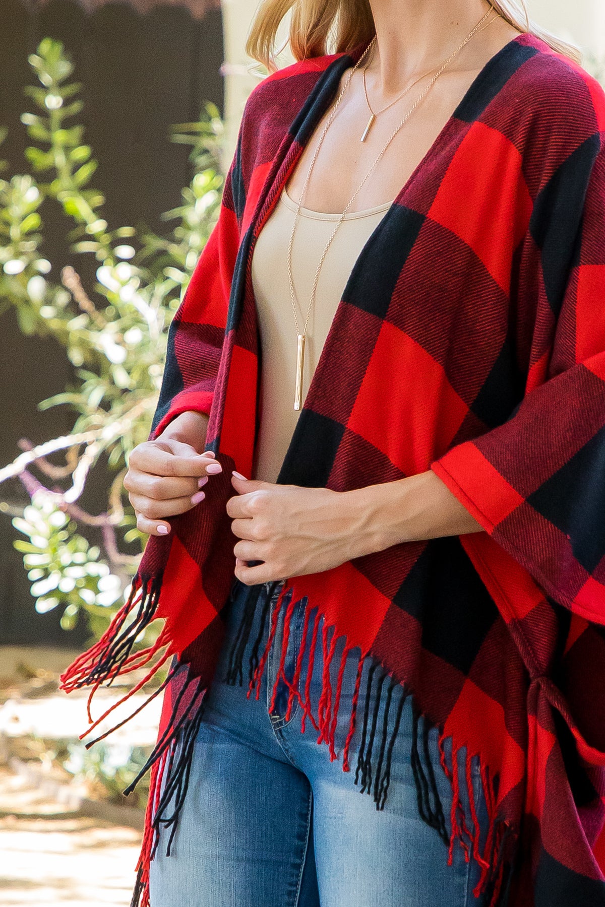 Winter Warmer Plaid Open Front Fringe Kimono