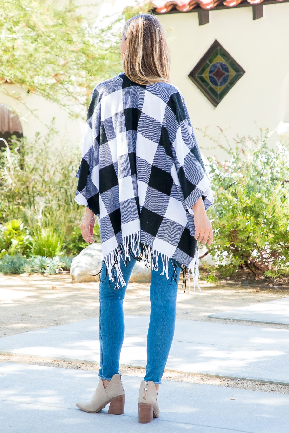 Plaid Open Front Fringe Kimono