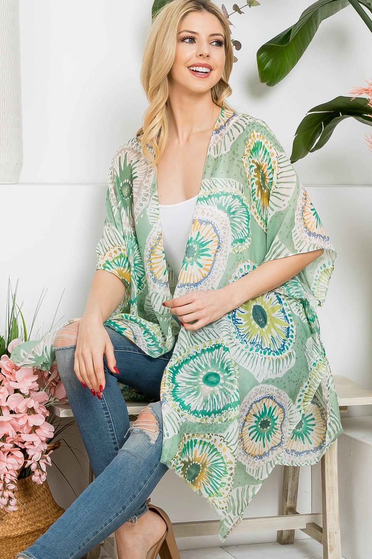 Bohol Slice Fruit Print Open Front Kimono