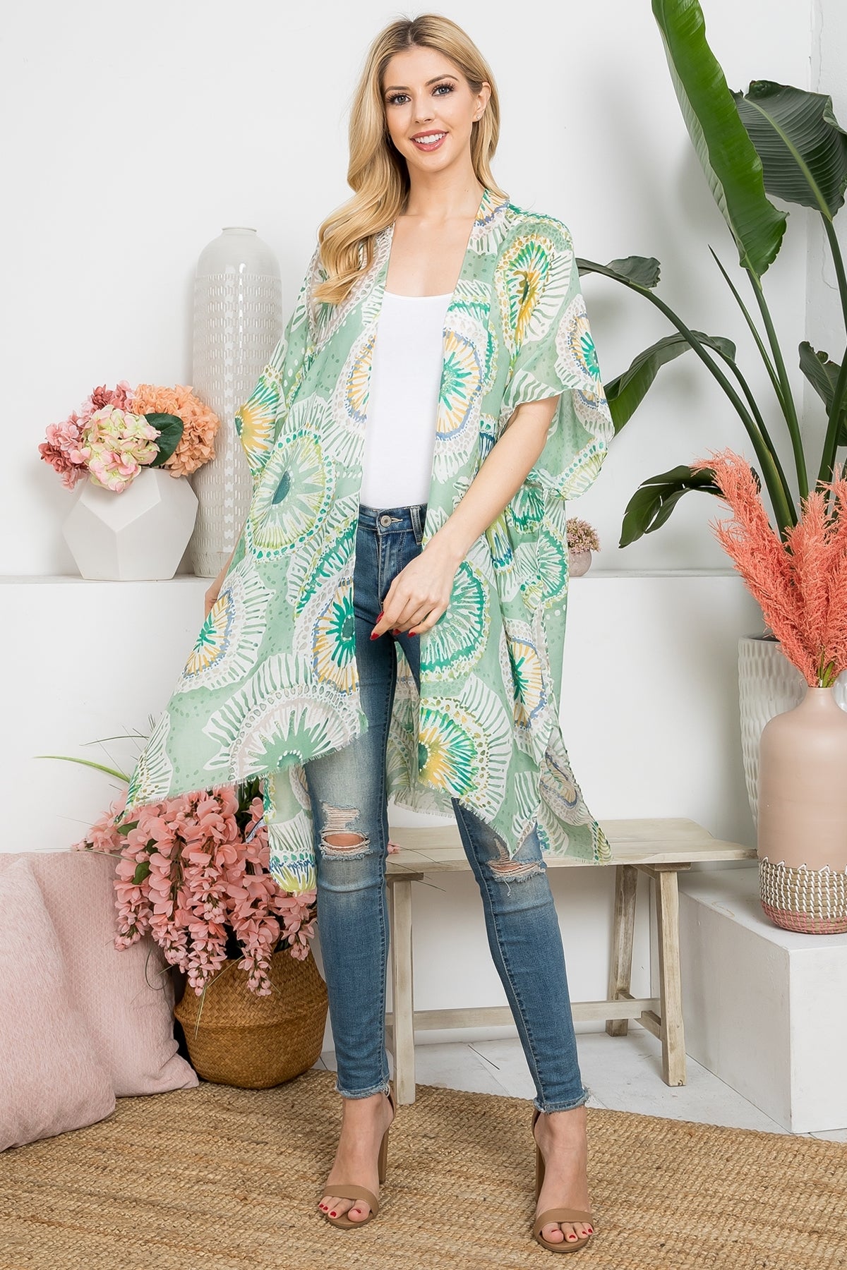 Bohol Slice Fruit Print Open Front Kimono