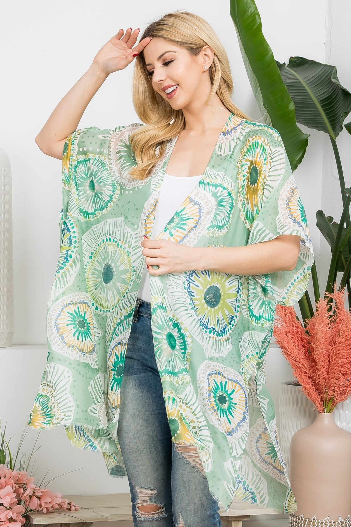 Bohol Slice Fruit Print Open Front Kimono