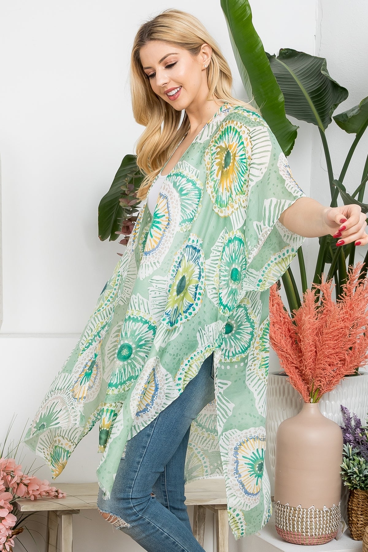 Bohol Slice Fruit Print Open Front Kimono