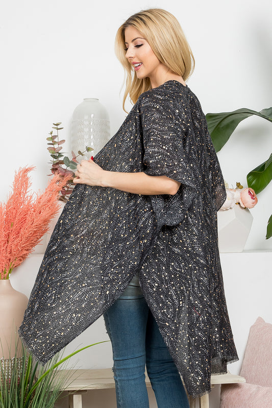 Wavy Print Open Front Kimono