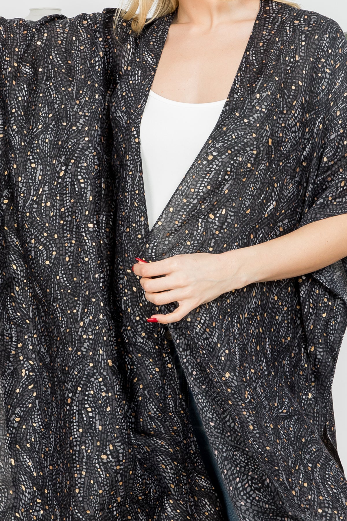 Wavy Print Open Front Kimono