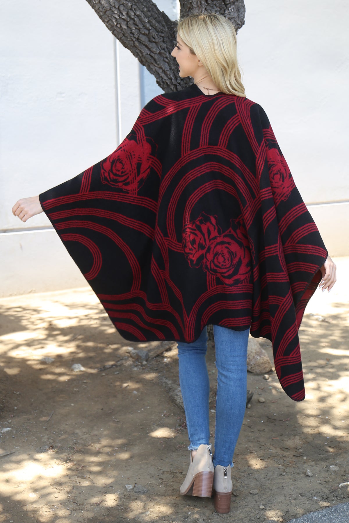 Flower Geometric Print Open Front Kimono