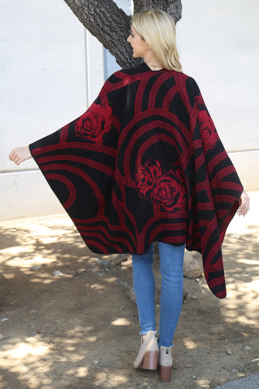 Flower Geometric Print Open Front Kimono
