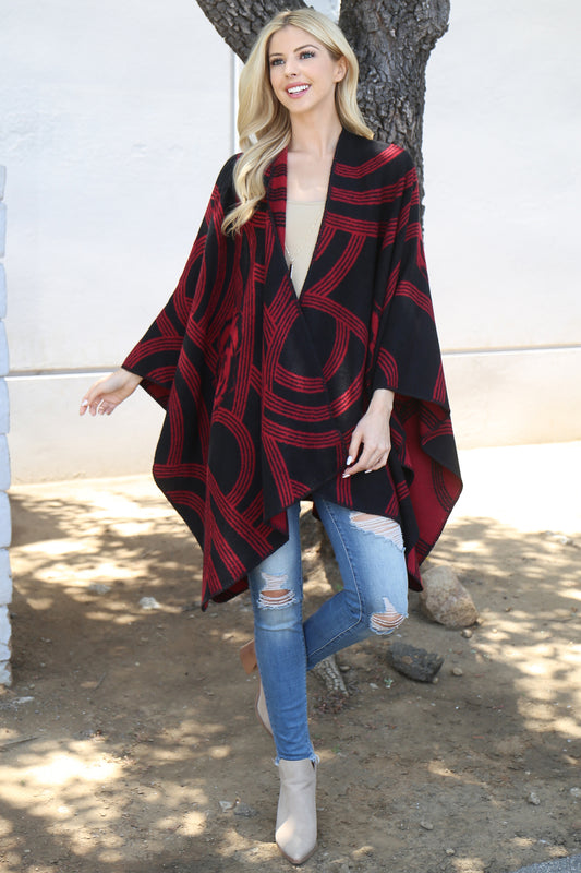 Flower Geometric Print Open Front Kimono