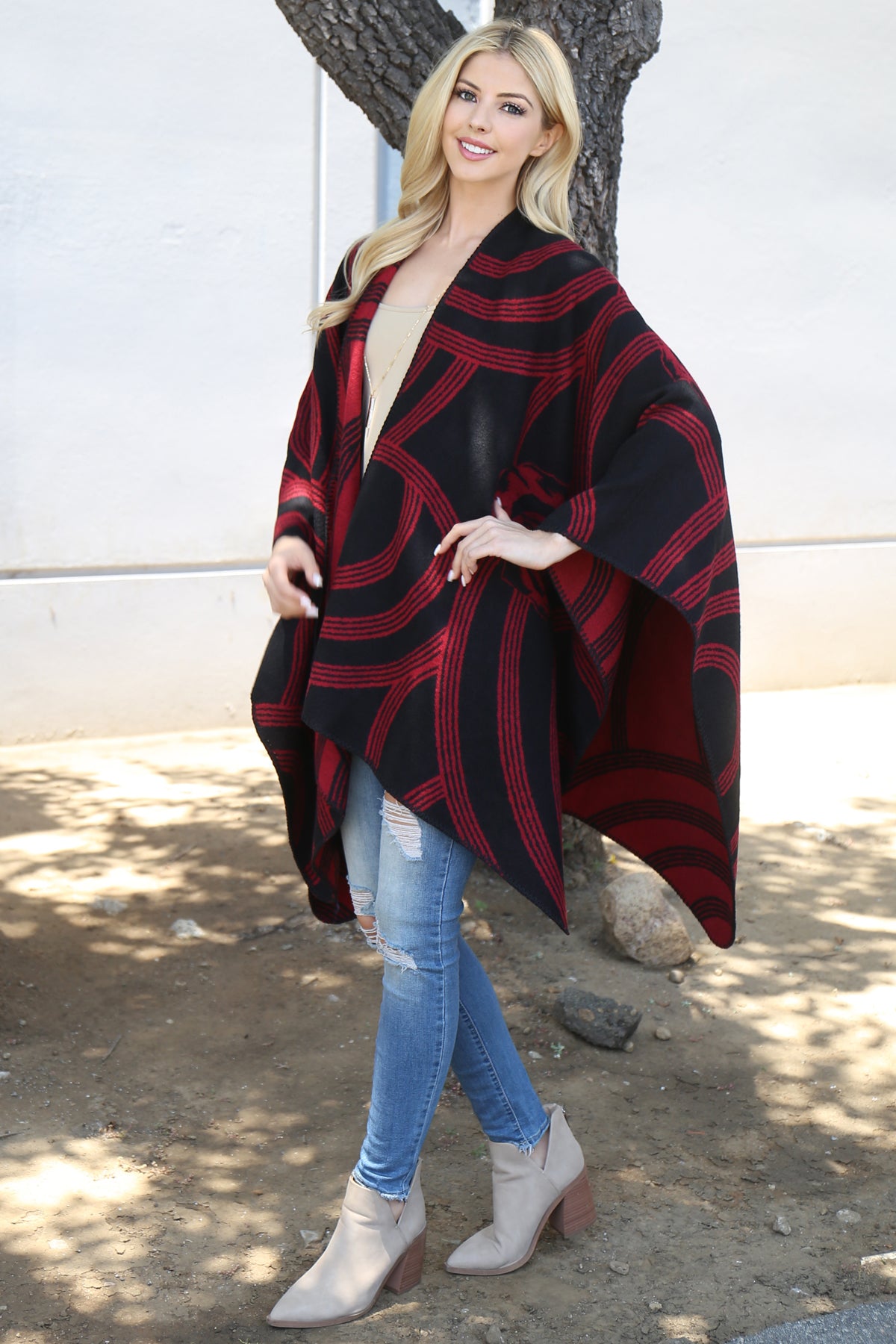 Flower Geometric Print Open Front Kimono