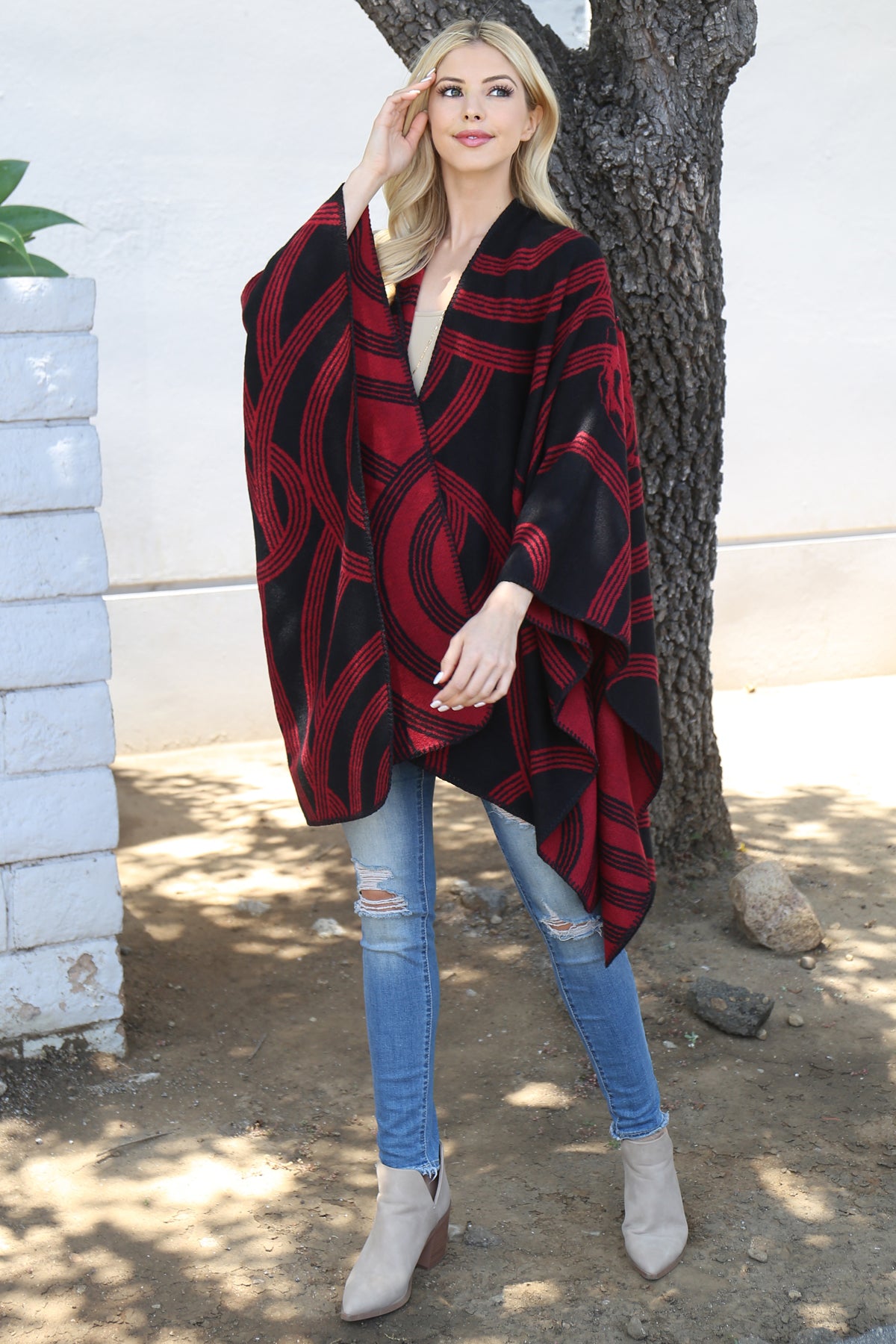 Flower Geometric Print Open Front Kimono