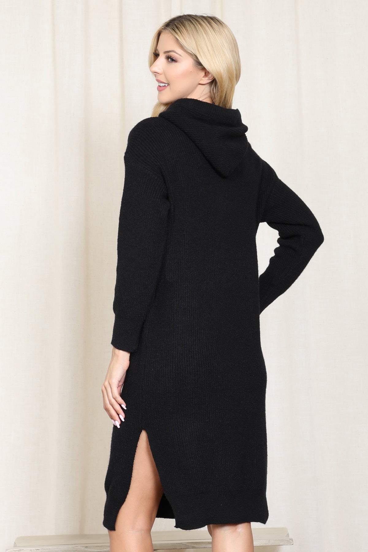 Hooded Long Sleeve Tunic Dress With Slit /6PCS