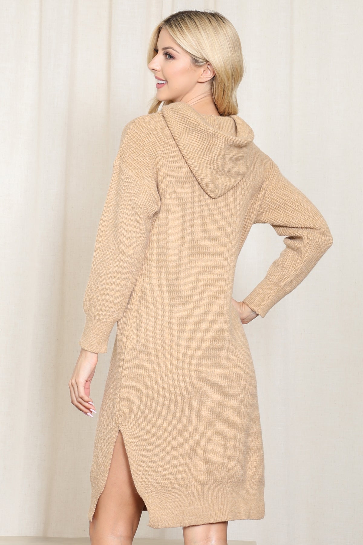Hooded Long Sleeve Tunic Dress With Slit /6PCS