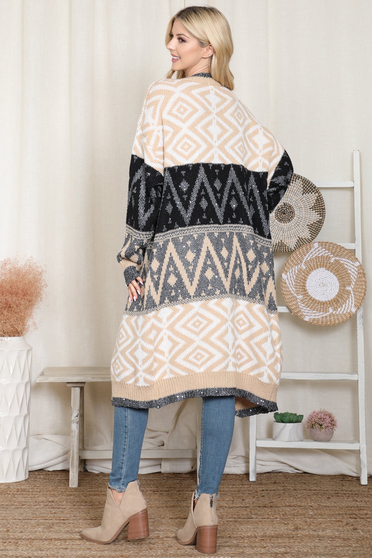 Aztec Pattern Knitted Terry Cardigan