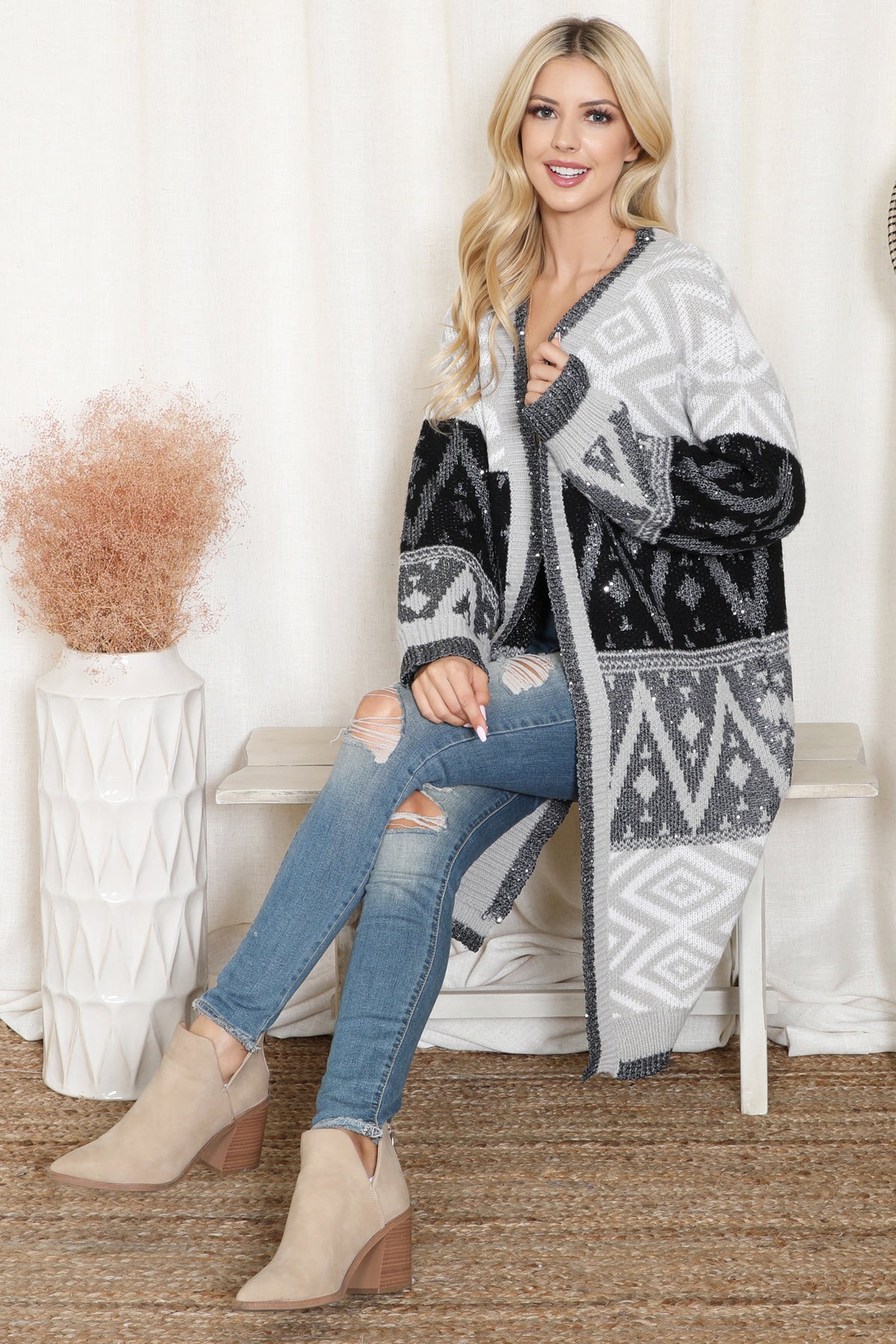 Aztec Pattern Knitted Terry Cardigan