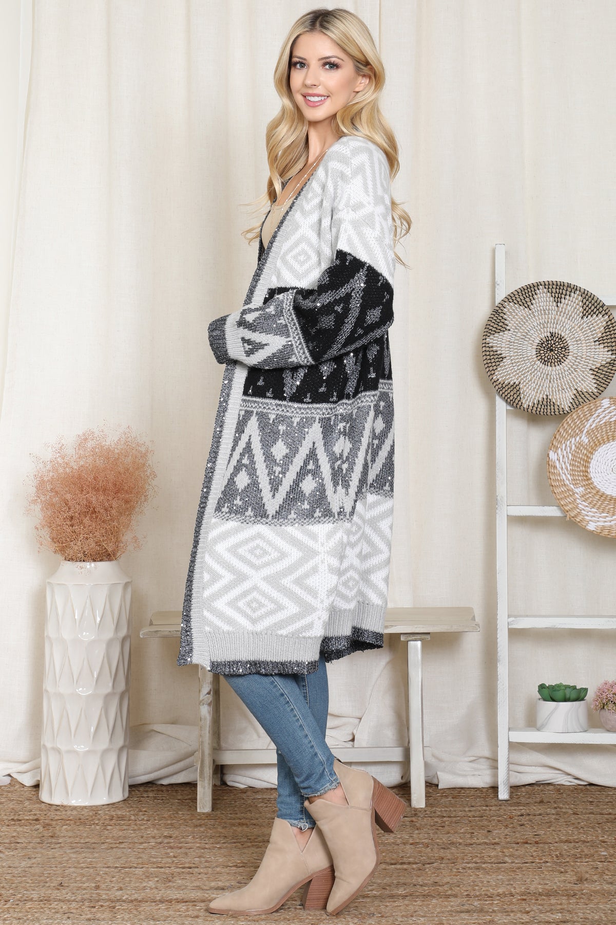 Aztec Pattern Knitted Terry Cardigan