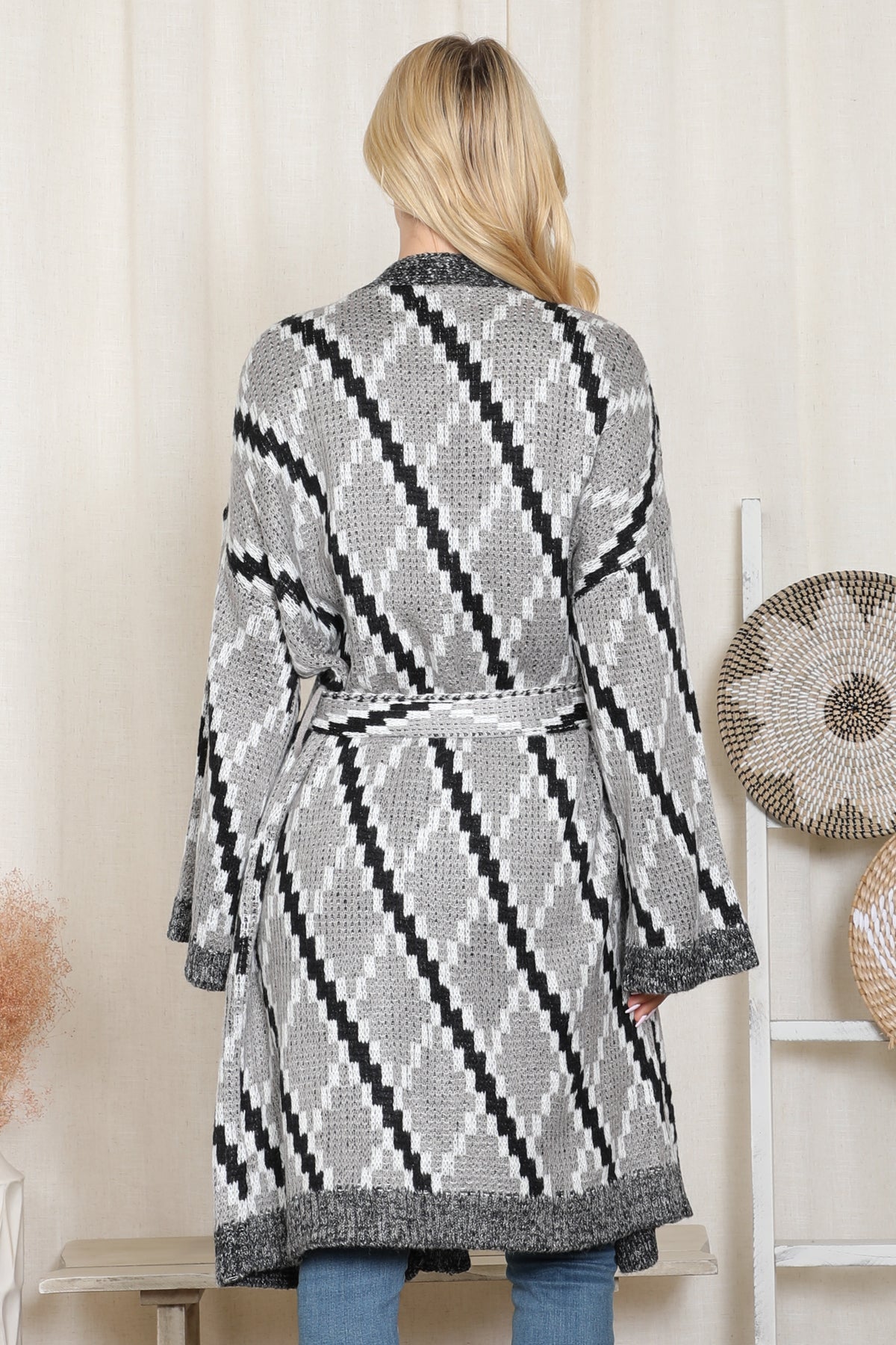 Diamond Pattern Knitted Terry Cardigan