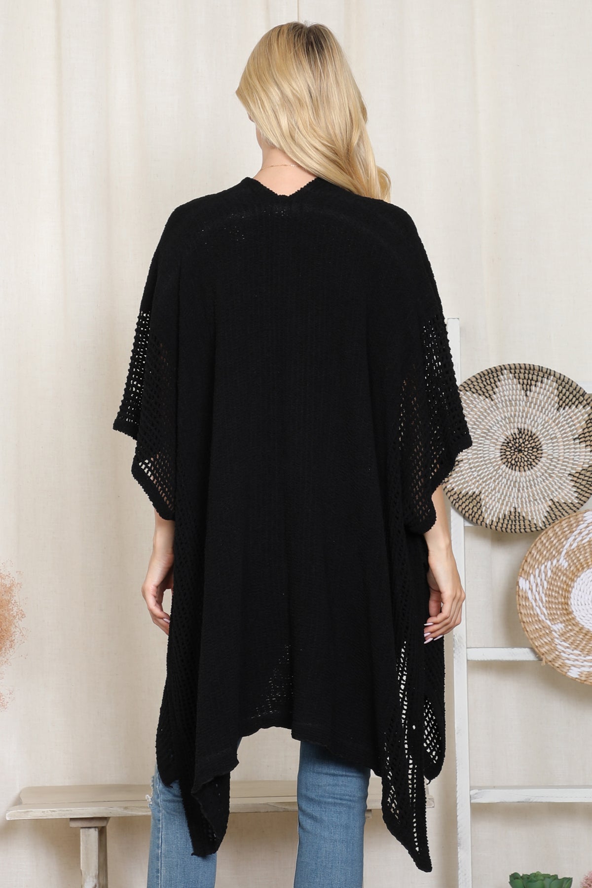 Crochet Kimono with See-Through Border Line Open Front