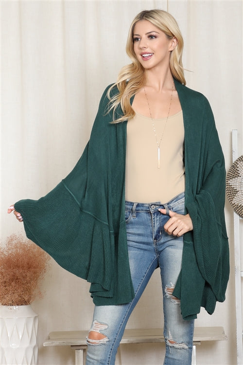 Knit Ruffled Solid Color Kimono