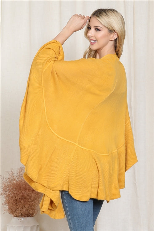 Knit Ruffled Solid Color Kimono / 1PC