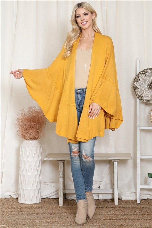 Knit Ruffled Solid Color Kimono / 1PC