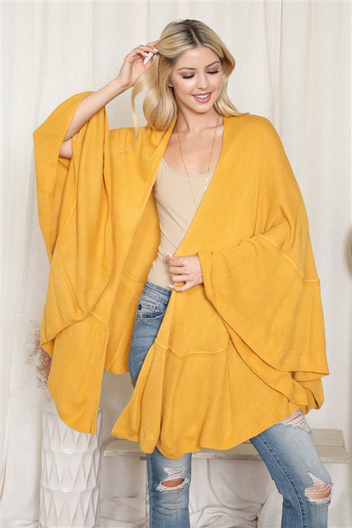 Knit Ruffled Solid Color Kimono / 1PC