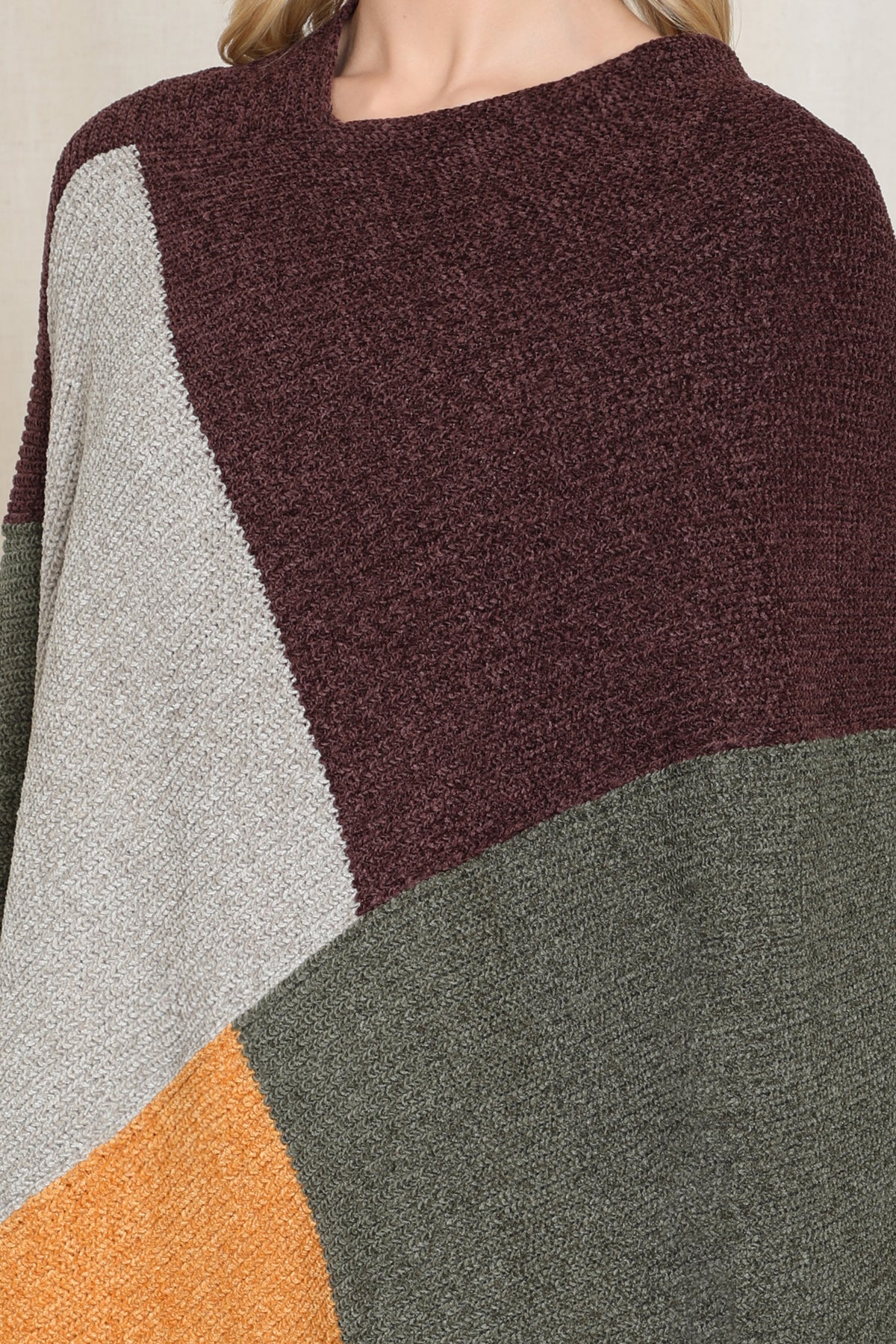 Knitted Geometric Square Multicolor Poncho