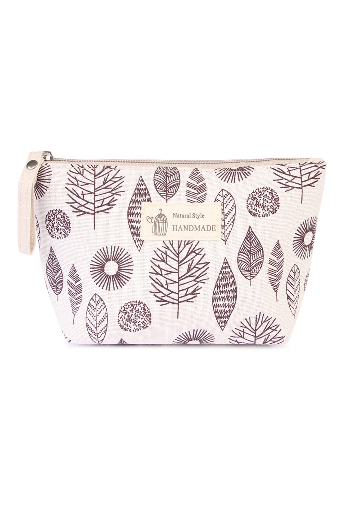 Aztec Leaf Print Cosmetic Bag-White